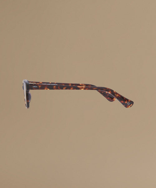 Tortoise sunglasses against a beige background.