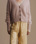 Thumbnail for video: Model wearing Cashmere Peyton Cardigan in Pink.