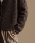 Thumbnail for video: Model wearing cropped cashmere cocoon cardigan.